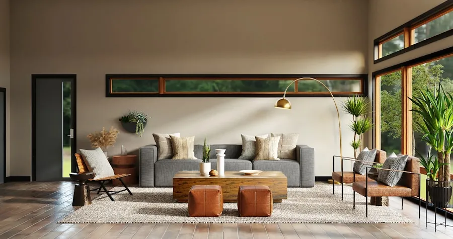 Bright home décor living room used as source imagery for a Pinterest plan